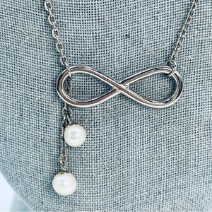 Vantel Pearls Infiniti Necklace Freshwater Pearl Dangle In Silver 18” + Signed